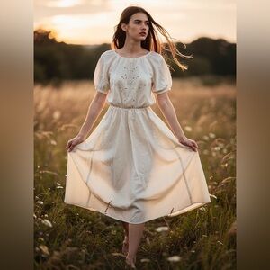 Pamela Love Cream Embroidered Midi Dress